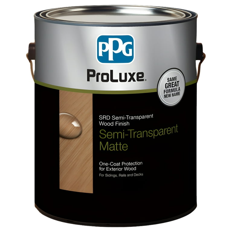 PPG ProLuxe 1 gal. Teak SRD Exterior Transparent Matte Wood Finish PPG ProLuxe 1 gal. Teak SRD Exterior Transparent Matte Wood Finish