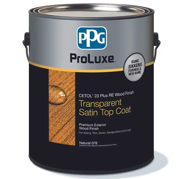 1 gal ProLuxe SIK43078 Natural 23 Top Coat RE Reduced Emissions Premium Exterior Wood Finish Top Coat, Transparent Satin