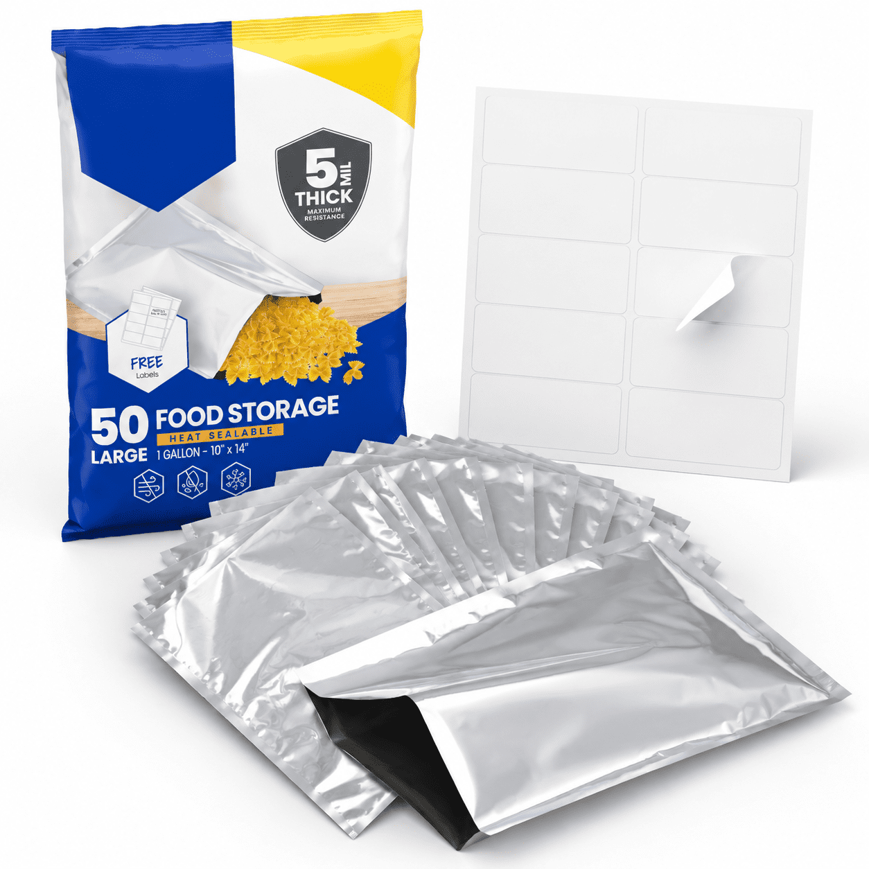 1-gallon Open Top 10 Mil Thick Mylar Bags Sticker Labels (50-pack ...