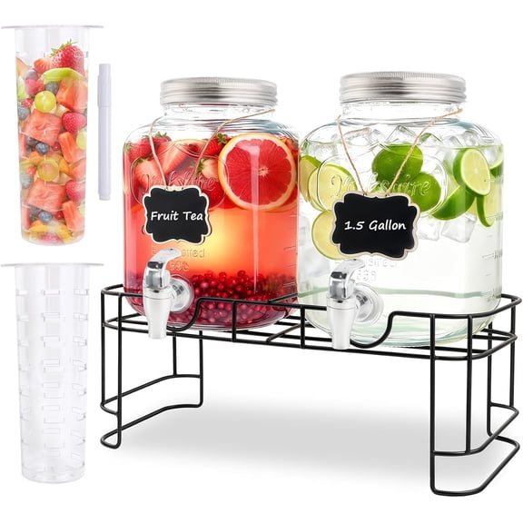 This 1-gallon glass beverage dispenser with a tap is perfect for parties, barbecues, picnics, weddings, and all kinds of events. It can make drinks such as sun tea, lemonade, and juice.