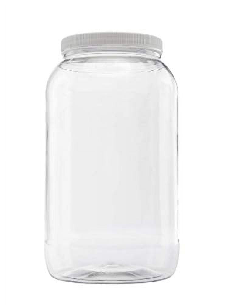 1 Gallon Plastic Jar, Wide Mouth, Clear, with Lined Fresh Seal Lid, Shatter-Proof Container Storage Pet 4 Quarts 128 Ounce