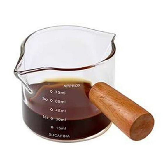 1 glass measuring cup, wooden handle glass espresso measuring cup, double single mouthed milk coffee transparent cup, coffee products