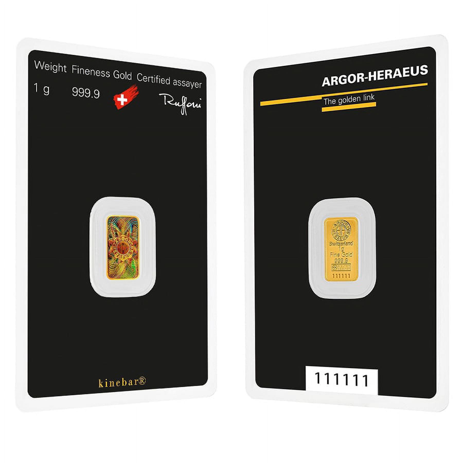1 Gram Argor Heraeus Kinebar Gold Bar .9999 Fine (in Assay) - Walmart.com