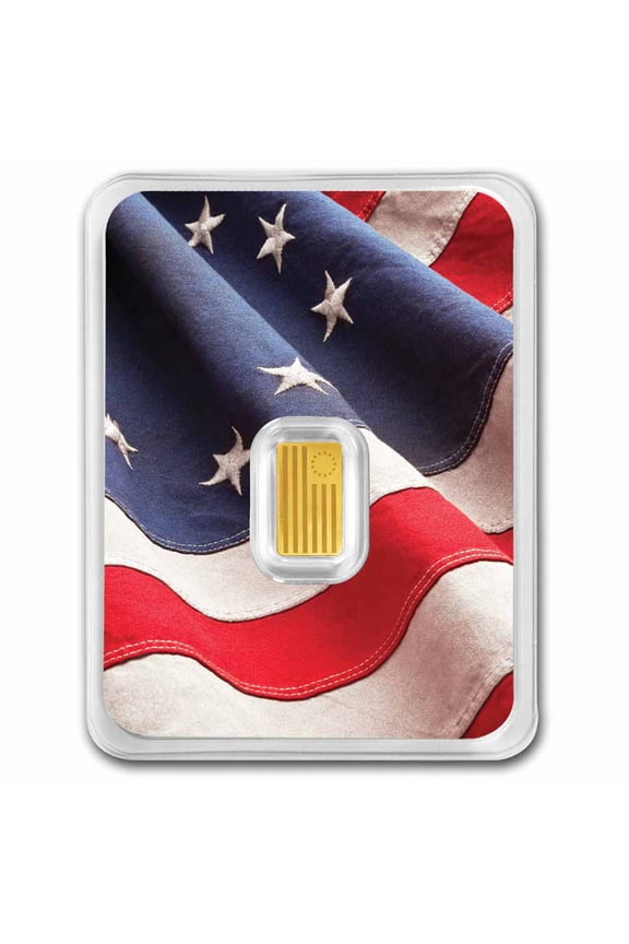 1 gram Gold Bar - American Betsy Ross Flag & Liberty Bell