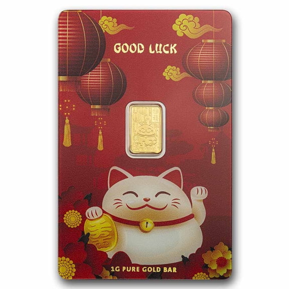 1 gram Gold Bar - PAMP Suisse Lucky Cat (In Assay w/ Sleeve)