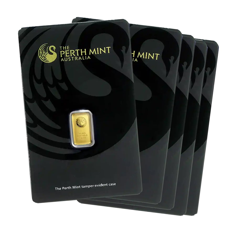 1 gram Gold Bar - The Perth Mint (In Assay) - Lot of 5
