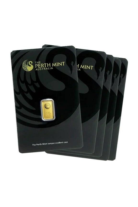 1 gram Gold Bar - The Perth Mint (In Assay) - Lot of 5
