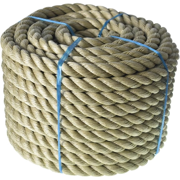 1 in 100 FT Twisted 3 Strand Synthetic Polypropylene Rope Artificial Manila Rope Suitable for Tree Work Camping Navigation Swing