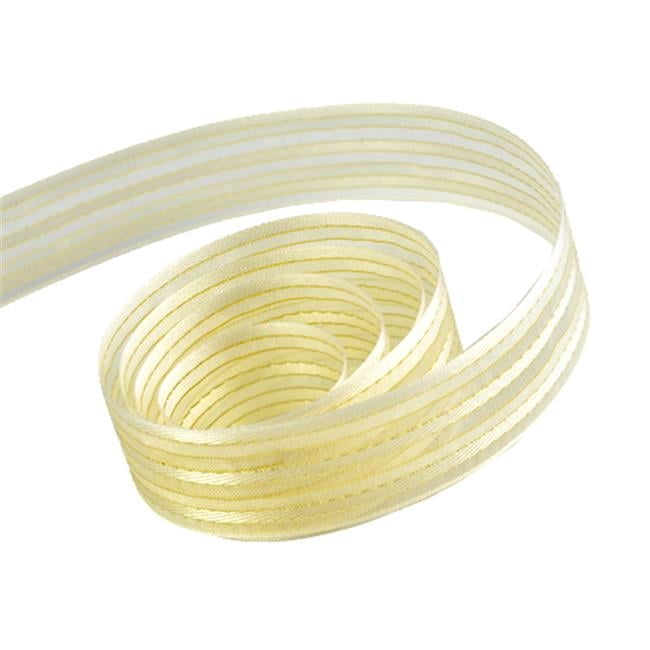 1 in. 100 Yards Chic Striped Sheer Chiffon Ribbon- Antique White & Gold