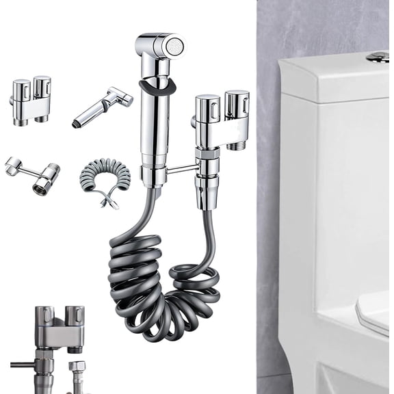 1-in-2-Handheld Out Dual Control Valve Bidet Sprayer for Toilet, New Bidets Washer Kit with Adjustable Pressure Valves, Bathroom Faucet Dual Control, Easy to Use (Silver)