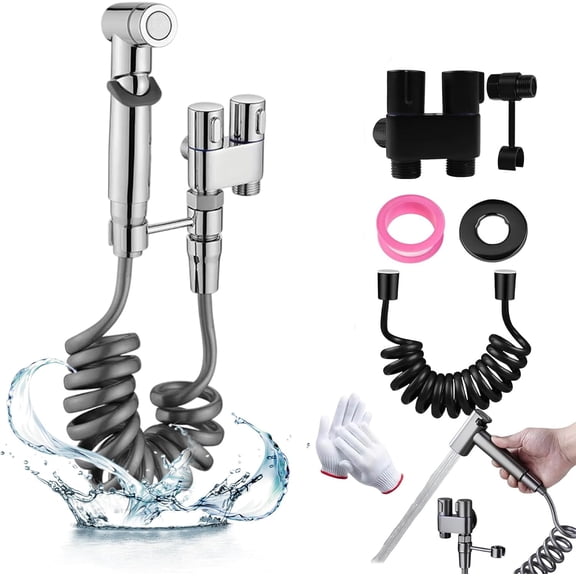 1-in-2-Out Handheld Dual Control Valve Bidet Sprayer for Toilet, Stainless Steel Adjustable Water Pressure Washer Kit for Cleaning Bathroom, 78 Inch Hose, Easy to Use (1PC-A)
