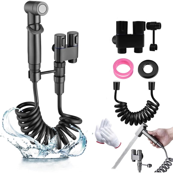 1-in-2-Out Handheld Dual Control Valve Bidet Sprayer for Toilet, Stainless Steel Adjustable Water Pressure Washer Kit for Cleaning Bathroom, 78 Inch Hose, Easy to Use (1PC-C)