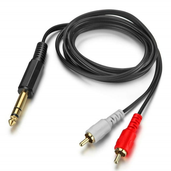 1 in 2 out Male 6.35mm 1/4-TRS to Dual-RCA Audio-Cable Y-Splitter Adapter Cord Wire for Power Amplifier Mixers