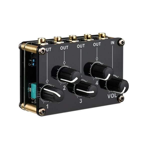 1-in-4-out Passive Mixer Module Mini Stereo 4-Channel Passive Mixer Audio Mixer 1 Audio Input to 4 Output Ultra Compact Low Noise for Recording Studio Console Stage Small Club or Bar