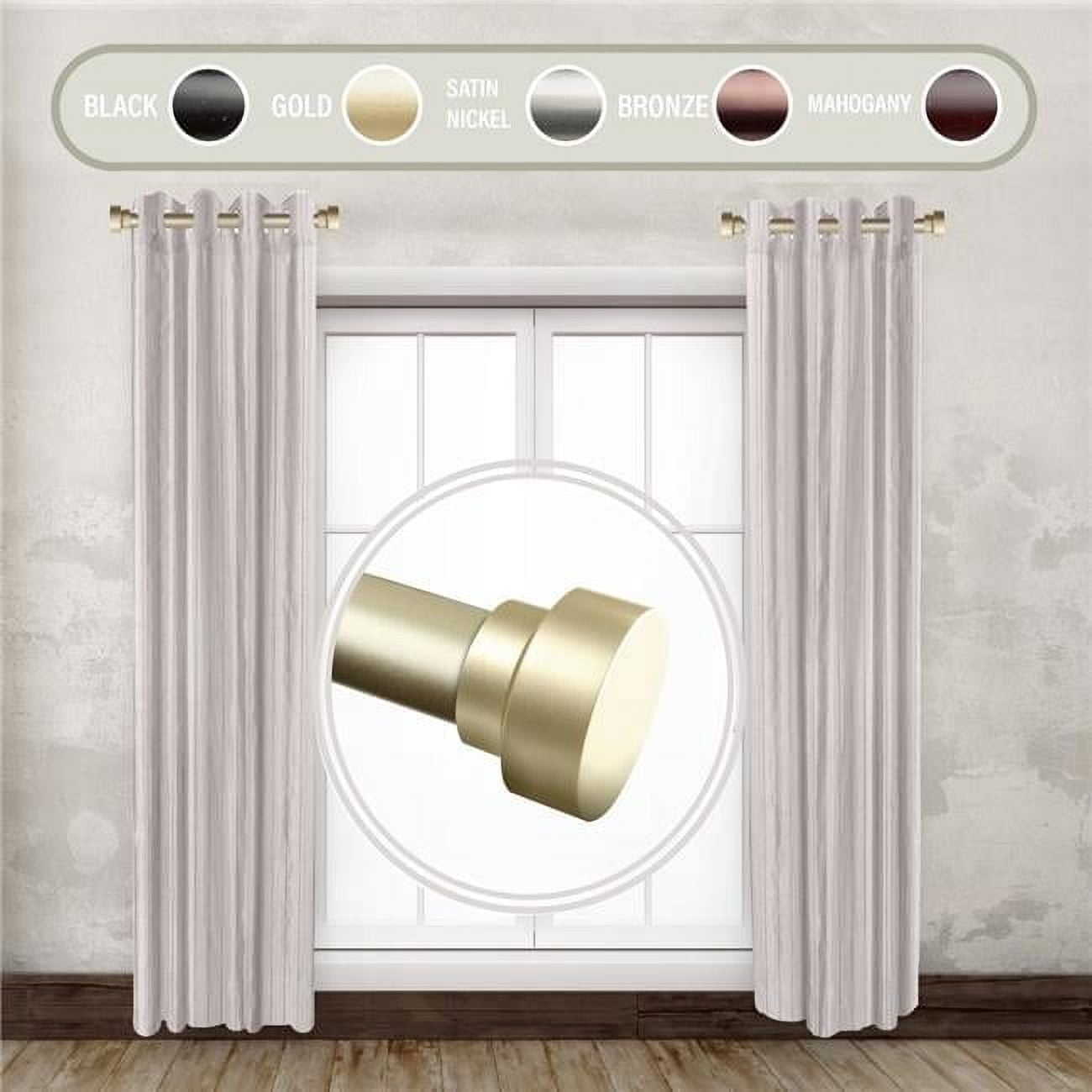 1 in. Basic Side Curtain Rod Set for 12 to 20 in. Winodws, Gold - Set of 2