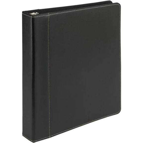 1 in. Contrast Stitch Leather Ring Binder, Black - Letter Size