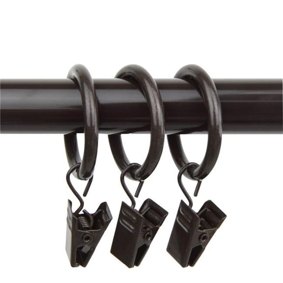 1 in. Curtain Rings with Clips, Cocoa - Set of 10