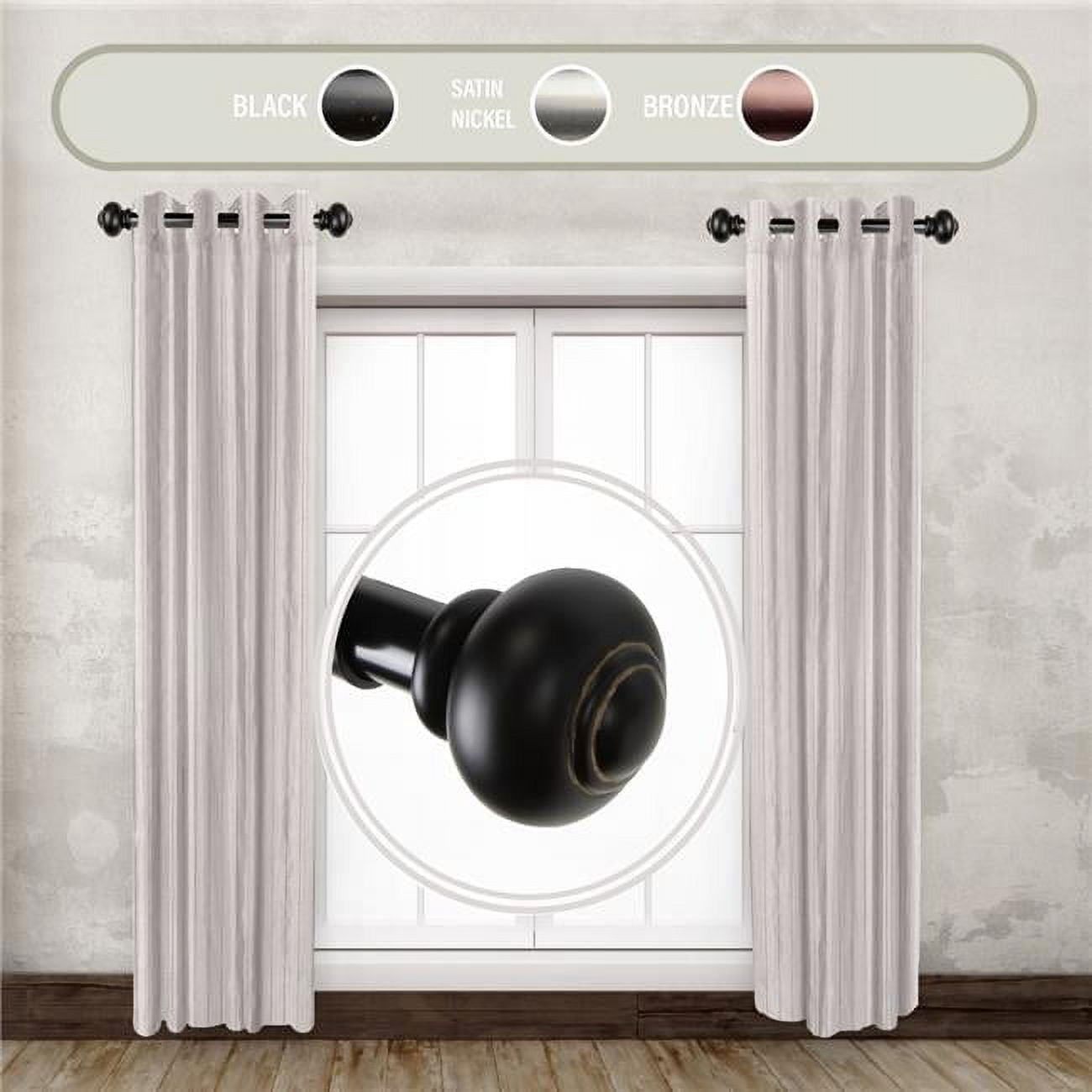 1 in. Dani Side Curtain Rod Set for 12 to 20 in. Winodws, Black - Set ...