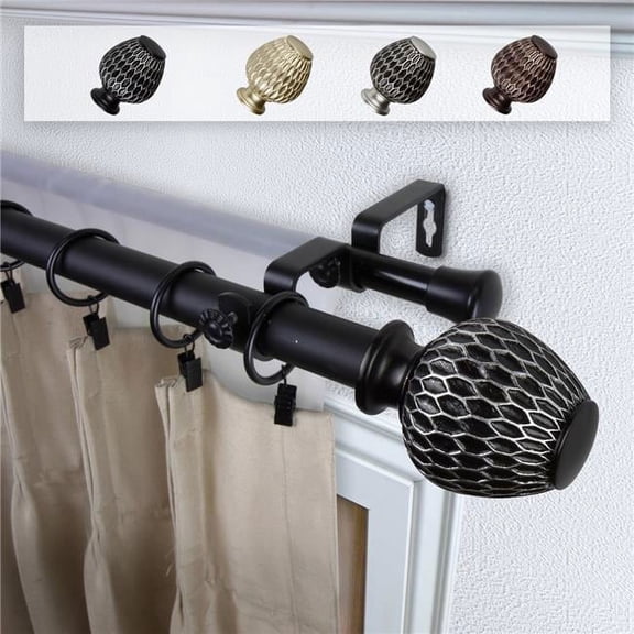 1 in. Dia. Telmo Double Curtain Rod, Black - 48-84 in.