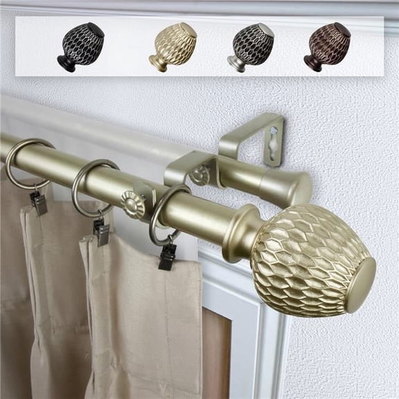 1 in. Dia. Telmo Double Curtain Rod, Light Gold - 48-84 in.