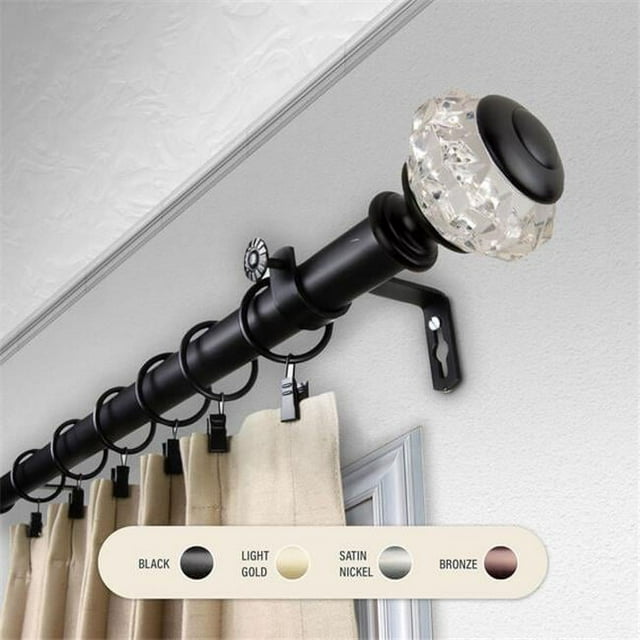 1 in. Lyla Curtain Rod with 28 to 48 in. Extension, Black