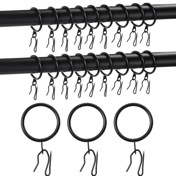 1 in Metal Drapery Curtain Rings with Pin Hooks for Window Door Shower (Set of 40)