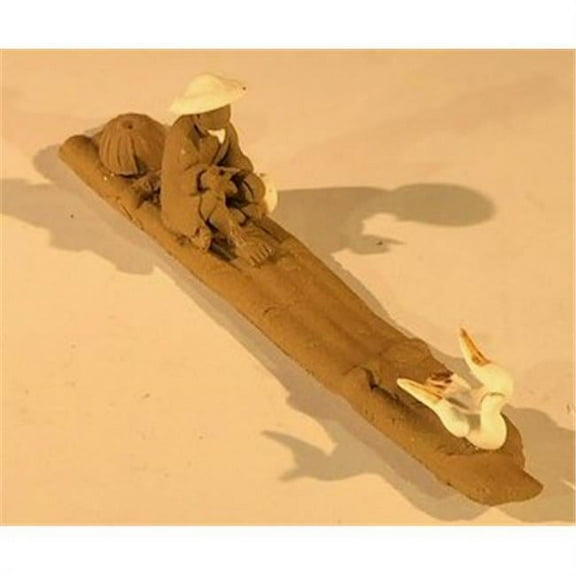 1 in. Miniature Ceramic Figurine - Mud Man Riding On Raft with Ducks