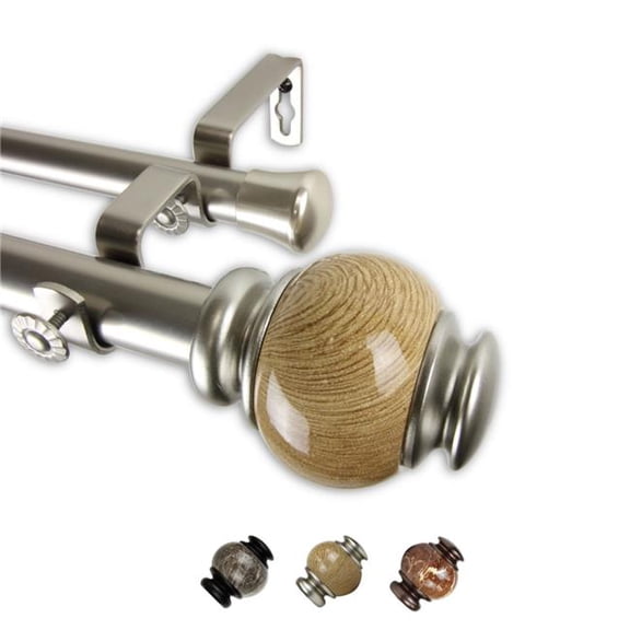 1 in. Polychrome Double Curtain Rod, Satin Nickel - 66-120 in.