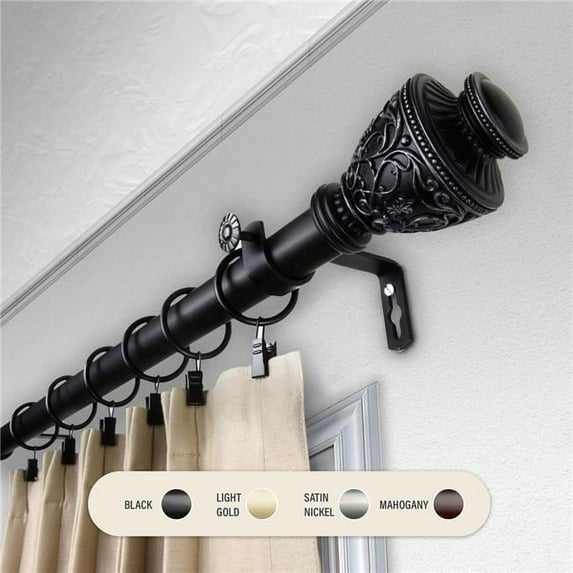 1 in. Ron Curtain Rod with 48 to 84 in. Extension, Black