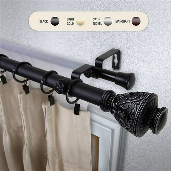 1 in. Ron Double Curtain Rod with 28 to 48 in. Extension, Black