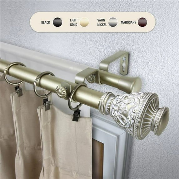 1 in. Ron Double Curtain Rod with 48 to 84 in. Extension, Light Gold