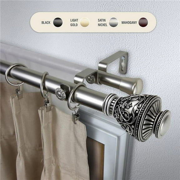 1 in. Ron Double Curtain Rod with 48 to 84 in. Extension, Satin Nickel