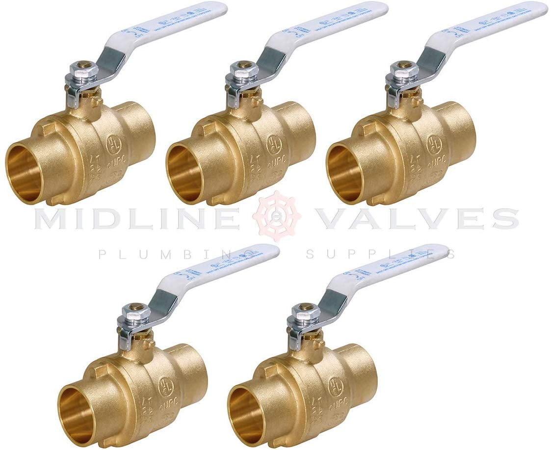 1 in. SWT x 1 in. SWT Premium Brass Full Port Ball Valve (5 Pack)