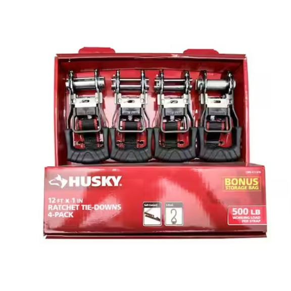 1 in. x 12 ft. Ratchet Tie Down With S Hook (4-Pack)