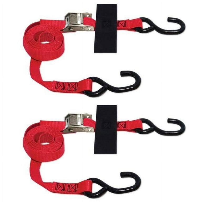 8 ft. x 1 in. S-Hook Ratchet Strap with Hook and Loop Storage Fastener in Red (2-Pack) 8 ft. x 1 in. S-Hook Ratchet Strap with Hook and Loop Storage Fastener in Red (2-Pack)