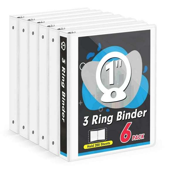 1 inch 3 Ring Binder View Binders Holds 200 Sheets Letter Size 8.5'' x 11'' Paper Notebook Binders for Office Home School 6 Pack White