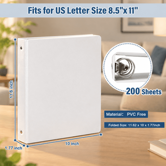 1-inch 3-ring-binder With Pockets - Bundle 12 Packs 1'' Round Binders Holds 200 Sheets Letter Size 8.5'' X 11'' White For Home Of