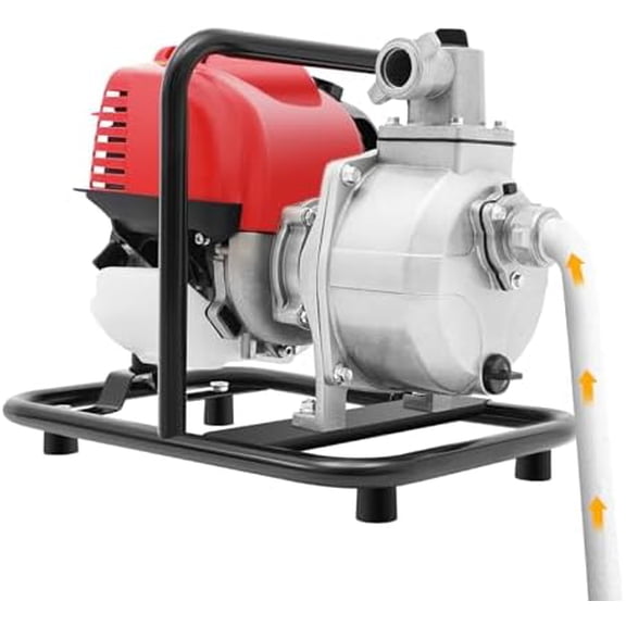 1 inch 4 Stroke Semi-Trash Water Pump, 38CC Gas Powered Water Transfer Pump Commercial Gasoline Engine Water Pump Portable Gas-Powered Water Transfer Pump for Flood Gardening Irrigation