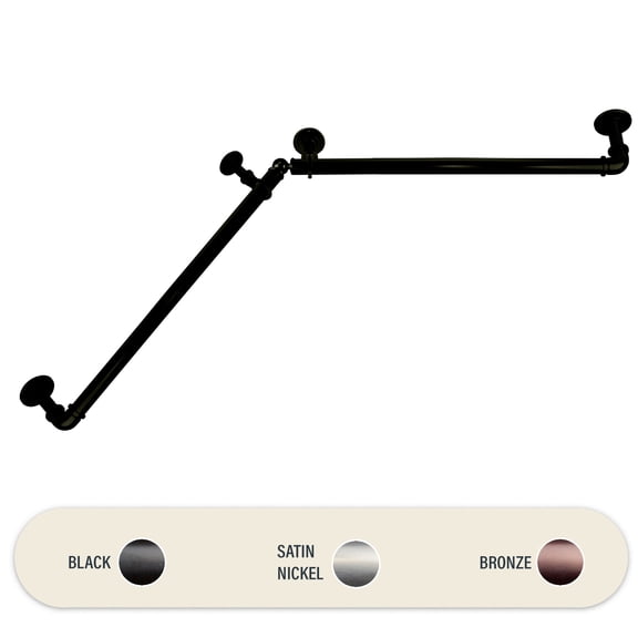 1 inch Blackout Corner Curtain Rod 28-48 inch - Black