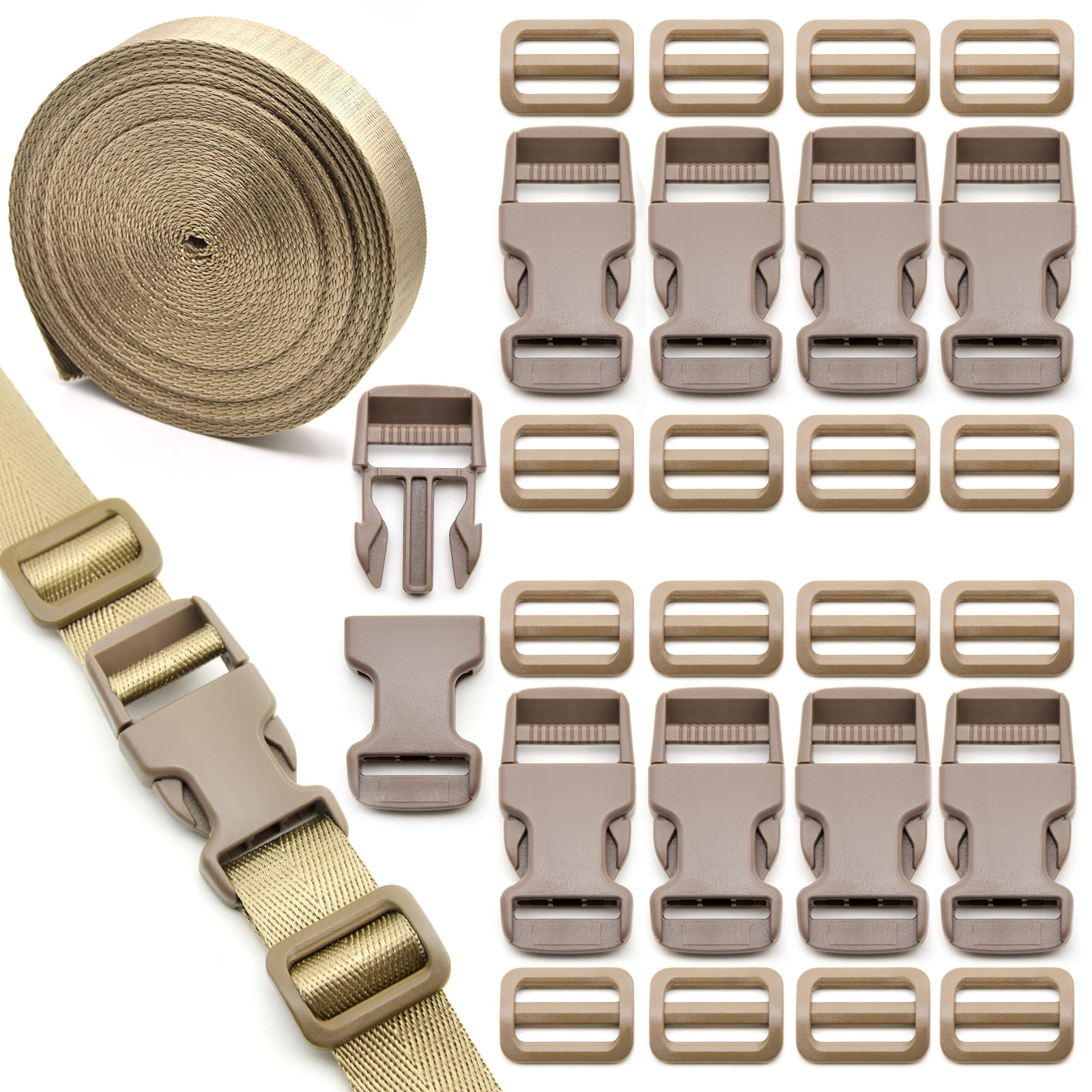 1 Inch 11 Yards Nylon Webbing Strap With 10PC Plastic Buckle +