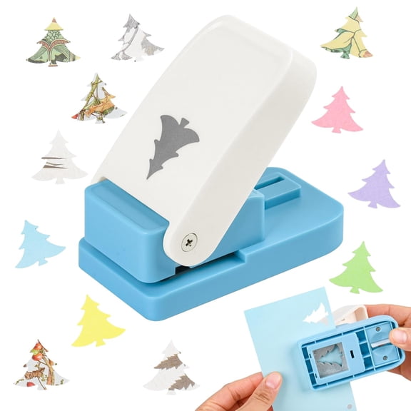 1 inch Christmas Tree Stamp Punch, Blue - Rectangular Scalloped Lever Action for Scrapbooking(1Pcs)