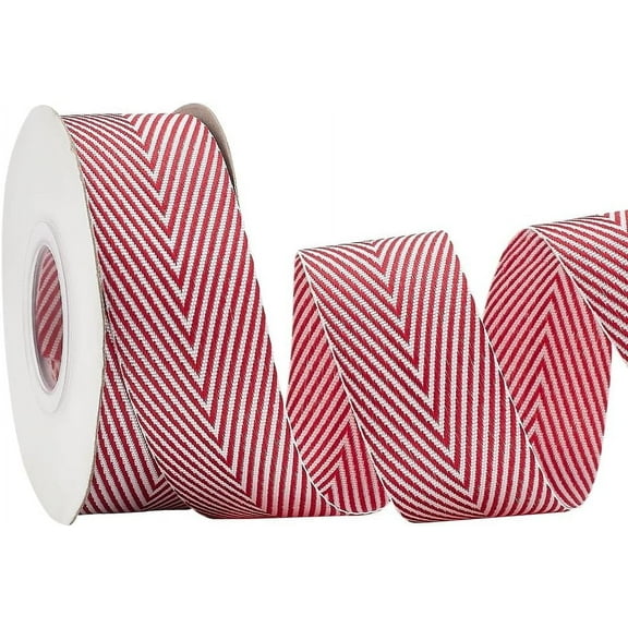 1 inch Craft Striped Ribbon 9.8 Yard Polycotton Tape Ribbon Red White Striped Webbing Twill Herringbone Ribbons for Backpacks Handbag Garment Belt Hats Wrapping Crafting