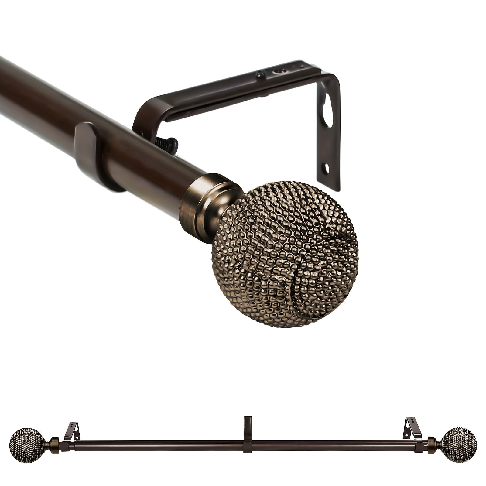 1-inch Diameter Adjustable Single Curtain Rod With Rounded Ball Finial ...