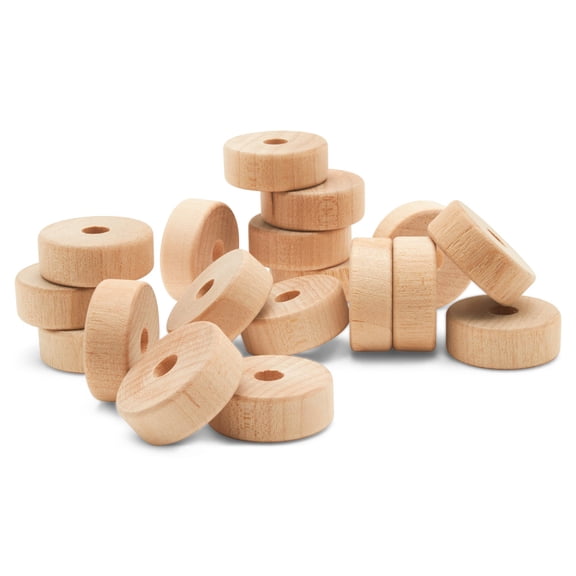 1-inch Diameter Slab Wooden Wheels for Crafts, 3/8-inch Hole & Thickness, Pack of 100 Mini Wooden Hobby Wheel for Model, by Woodpeckers
