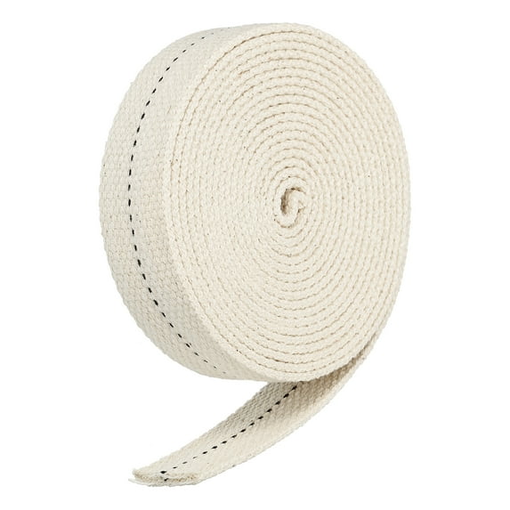 Uxcell Cotton Oil Lamp Wick 1 inch Flat Wide 10Ft Long with Black Stitch