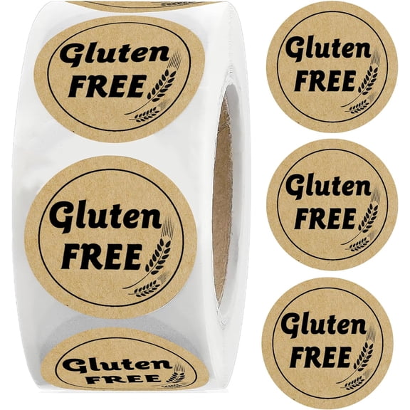 1 inch Gluten Free Brown Kraft Stickers Gluten Food Rotating Label Stickers for Gluten Free Food Retail Package Food Restaurants Small Business,500pcs