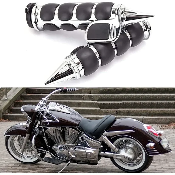1 inch Motorcycle Hand Grips Universal Non-Slip Rubber for Harley Davidson Street Glide Sportster 883 Honda Yamaha Suzuki Kawasaki Cruisers 25mm Handlebar Throttle Grips Black Chrome