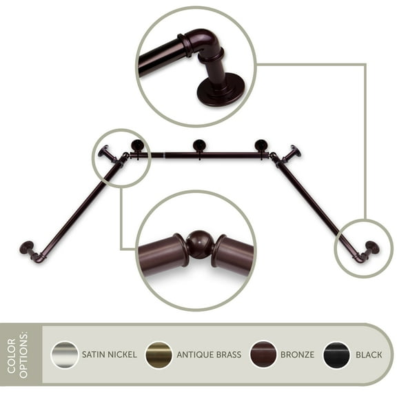 1 inch Pipe Bay Window Curtain Rod 23-41", 41-78" - Bronze