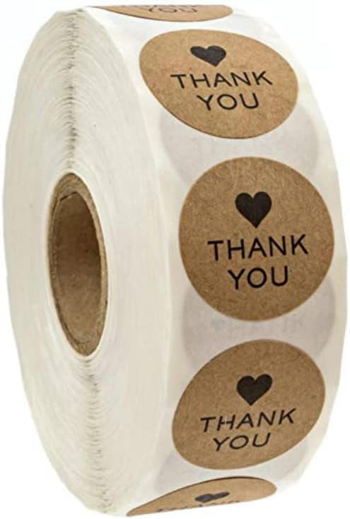 1 inch Round Natural Kraft Thank You Stickers 500 Labels per roll Cute ...