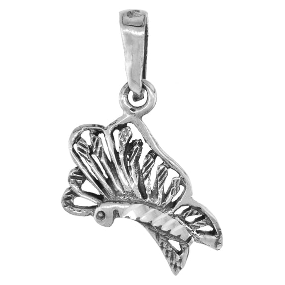 1 inch Sterling Silver Butterfly Necklace for Women Diamond-Cut Oxidized finish 16 inch BX_15